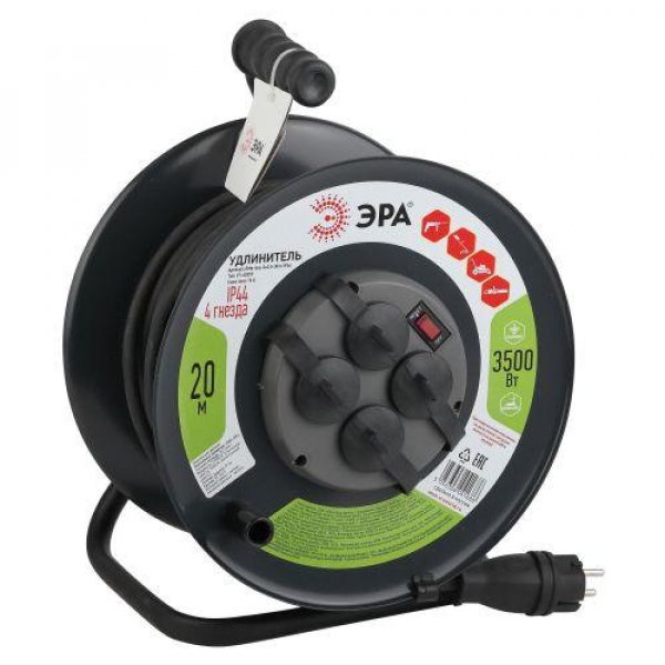 Удлинитель на метал. катушке 4х20м с заземл. 16А IP44 RMx-4es-3х2.5-20m-IP44(KG) КГ 3х2.5 Эра Б0043057 ТехноИмпульс