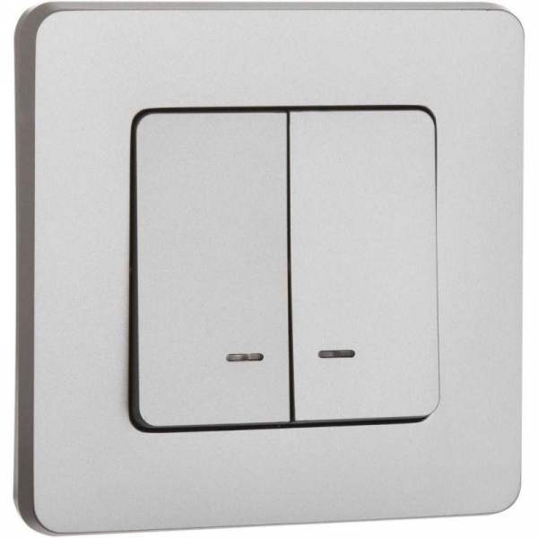 Выключатель 2-кл. Inspiria 10А IP20 250В 10AX с подсветкой/индикацией механизм алюм. IEK 673632 ТехноИмпульс