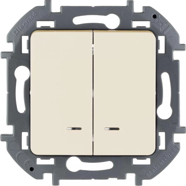 Выключатель 2-кл. Inspiria 10А IP20 250В 10AX с подсветкой/индикацией механизм сл. кость Leg 673631 ТехноИмпульс