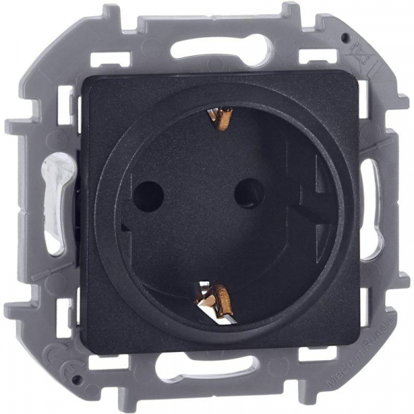 Розетка 1-м СП Inspiria 16А IP20 250В 2P+E защ. шторки немецк. стандарт механизм антрацит IEK 673733 ТехноИмпульс