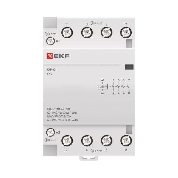 Контактор модульный КМ 63А 4NО 3 мод. 184-253В EKF km-3-63-40 ТехноИмпульс