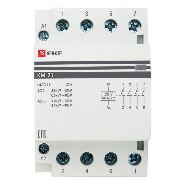 Контактор модульный КМ 25А 4NО (3 мод.) EKF km-3-25-40 ТехноИмпульс