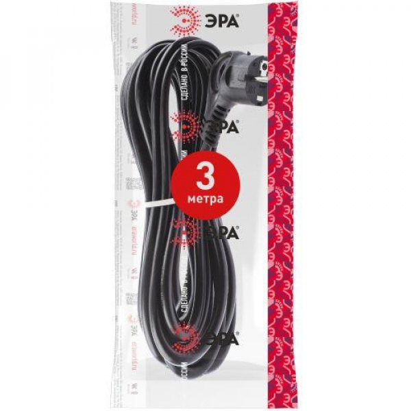 Шнур сетевой с вилкой 3м с заземл. ПВС 3х1.5 черн. U-3x1.5-3m-B ЭРА Б0048709 ТехноИмпульс