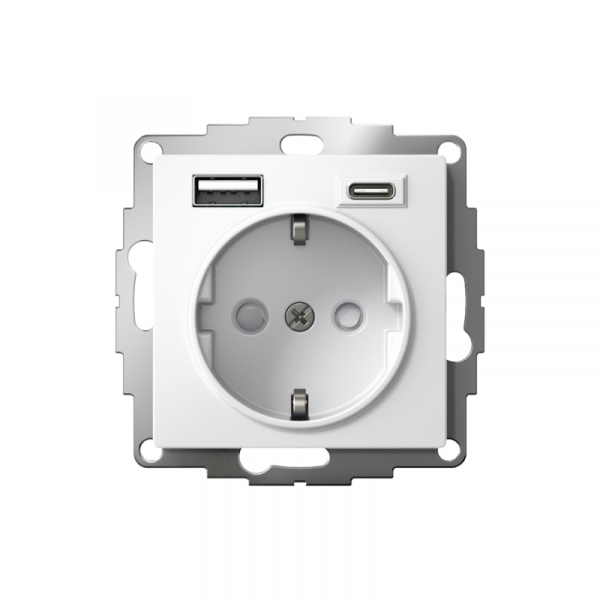 Розетка AtlasDesign 16А с 2-мя заряд. устройствами USB тип A+C 5В/2.4А 2х5В/1.2А механизм бел. SE ATN000132 ТехноИмпульс