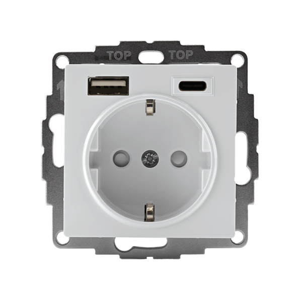 Розетка AtlasDesign 16А с 2-мя заряд. устройствами USB тип A+C 5В/2.4А 2х5В/1.2А механизм бел. SE ATN000132 ТехноИмпульс