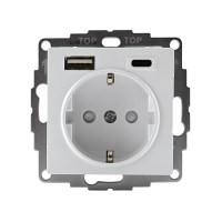 Розетка AtlasDesign 16А с 2-мя заряд. устройствами USB тип A+C 5В/2.4А 2х5В/1.2А механизм бел. SE ATN000132 ТехноИмпульс