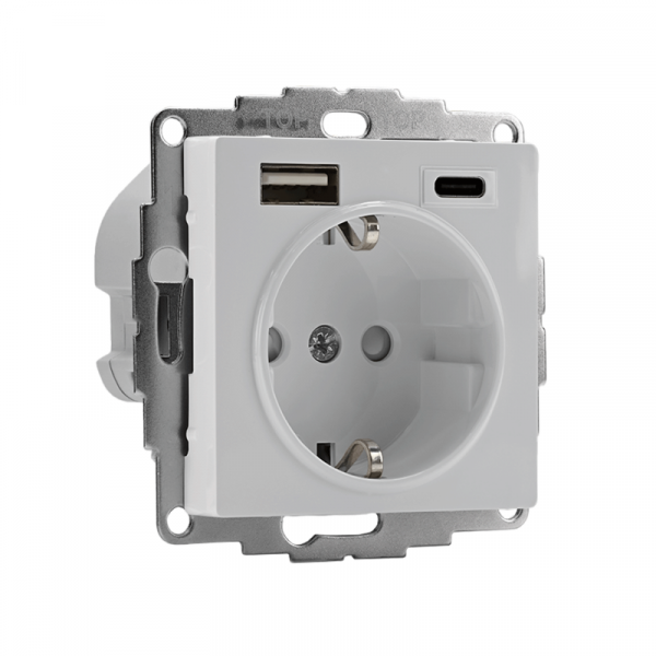 Розетка AtlasDesign 16А с 2-мя заряд. устройствами USB тип A+C 5В/2.4А 2х5В/1.2А механизм бел. SE ATN000132 ТехноИмпульс