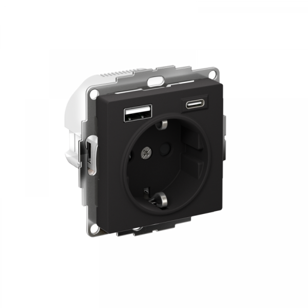 Розетка AtlasDesign 16А с 2-мя заряд. устройствами USB тип A+C 5В/2.4А 2х5В/1.2А механизм карбон SE ATN001032 ТехноИмпульс