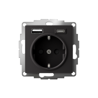 Розетка AtlasDesign 16А с 2-мя заряд. устройствами USB тип A+C 5В/2.4А 2х5В/1.2А механизм карбон SE ATN001032 ТехноИмпульс