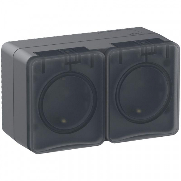 Розетка 2-м ОП AtlasDesign PROFI 16А IP54 заземл. защ. шторки антрацит SE ATN544026 ТехноИмпульс