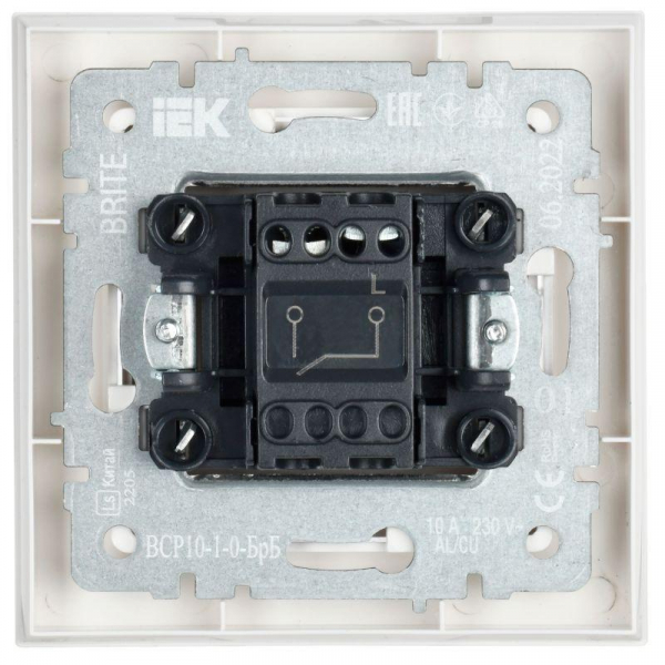 Выключатель 1-кл. СП BRITE ВСР10-1-0-БрБ 10А в сборе бел. IEK BR-V10-0-10-K01-F ТехноИмпульс