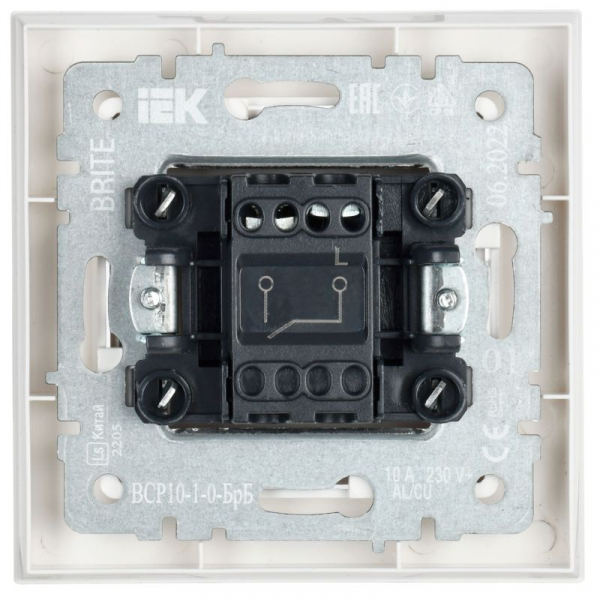 Выключатель 1-кл. СП BRITE ВСР10-1-0-БрБ 10А в сборе бел. IEK BR-V10-0-10-K01-F ТехноИмпульс