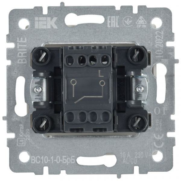 Выключатель 1-кл. СП BRITE ВС10-1-0-БрБ 10А механизм бел. IEK BR-V10-0-10-K01 ТехноИмпульс