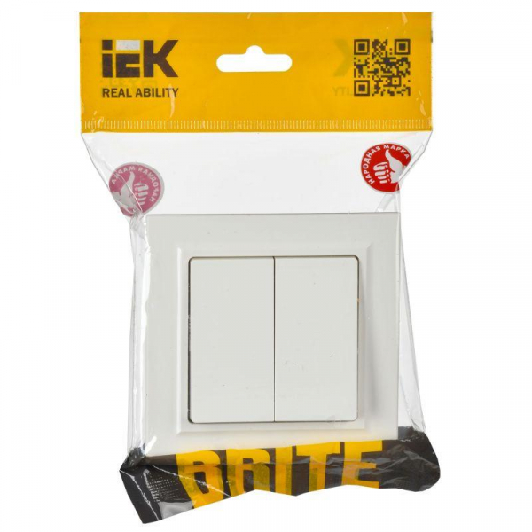 Выключатель 2-кл. СП BRITE ВСР10-2-0-БрБ 10А в сборе бел. IEK BR-V20-0-10-K01-F ТехноИмпульс