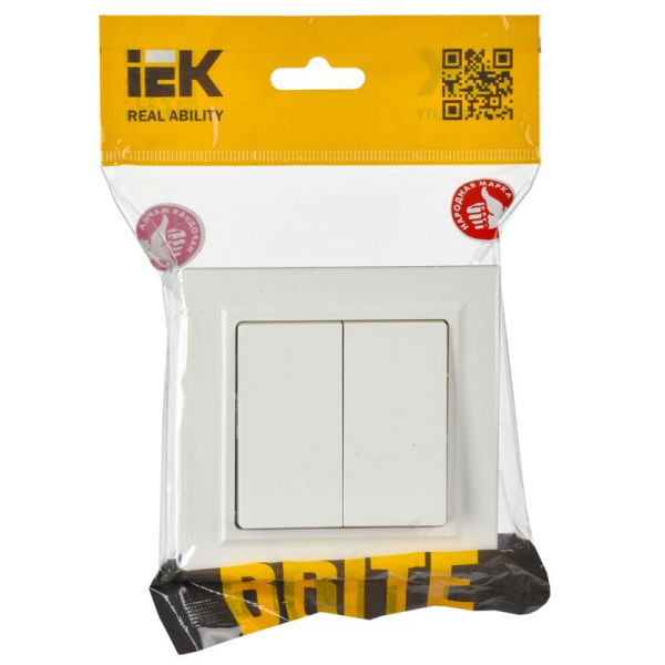 Выключатель 2-кл. СП BRITE ВСР10-2-0-БрБ 10А в сборе бел. IEK BR-V20-0-10-K01-F ТехноИмпульс