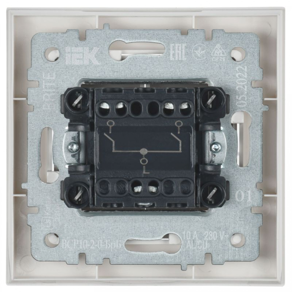 Выключатель 2-кл. СП BRITE ВСР10-2-0-БрБ 10А в сборе бел. IEK BR-V20-0-10-K01-F ТехноИмпульс