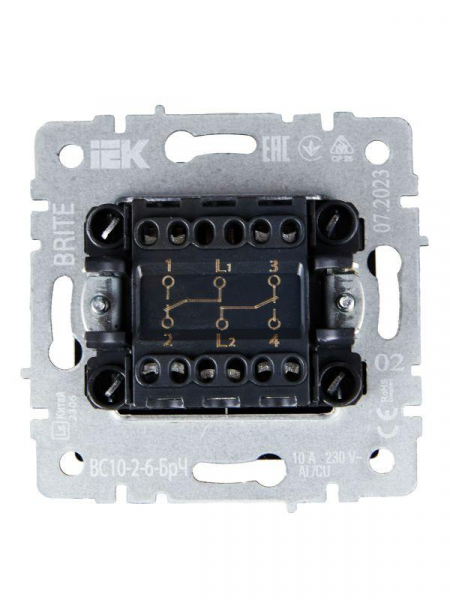 Выключатель проходной 2-кл. СП BRITE ВС10-2-6-БрЧ 10А механизм черн. IEK BR-V22-0-10-K02 ТехноИмпульс