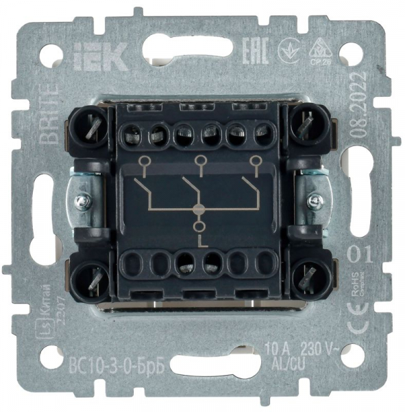 Выключатель 3-кл. СП BRITE ВС10-3-0-БрБ 10А механизм бел. IEK BR-V30-0-10-K01 ТехноИмпульс