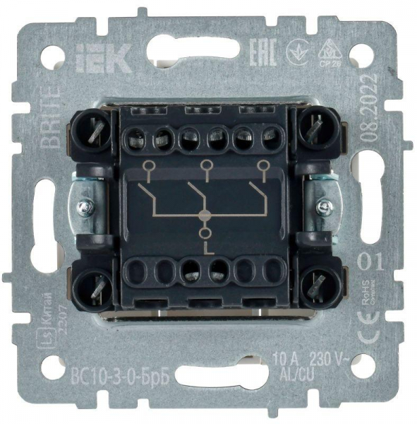 Выключатель 3-кл. СП BRITE ВС10-3-0-БрБ 10А механизм бел. IEK BR-V30-0-10-K01 ТехноИмпульс