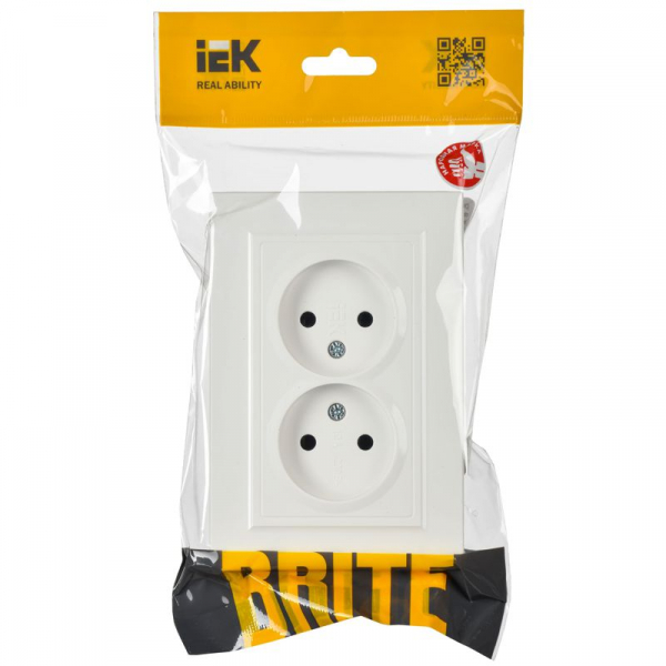 Розетка 2-м СП BRITE РС12-2-БрБ 10А в сборе без заземл. без защ. шторок бел. IEK BR-R20-10-K01-F ТехноИмпульс