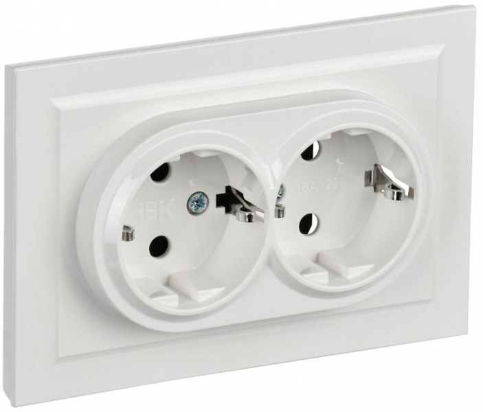 Розетка 2-м СП BRITE РС12-3-БрБ 16А в сборе с заземл. без защ. шторок бел. IEK BR-R21-16-K01-F ТехноИмпульс