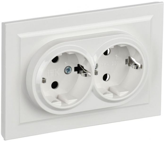 Розетка 2-м СП BRITE РС12-3-БрБ 16А в сборе с заземл. без защ. шторок бел. IEK BR-R21-16-K01-F ТехноИмпульс