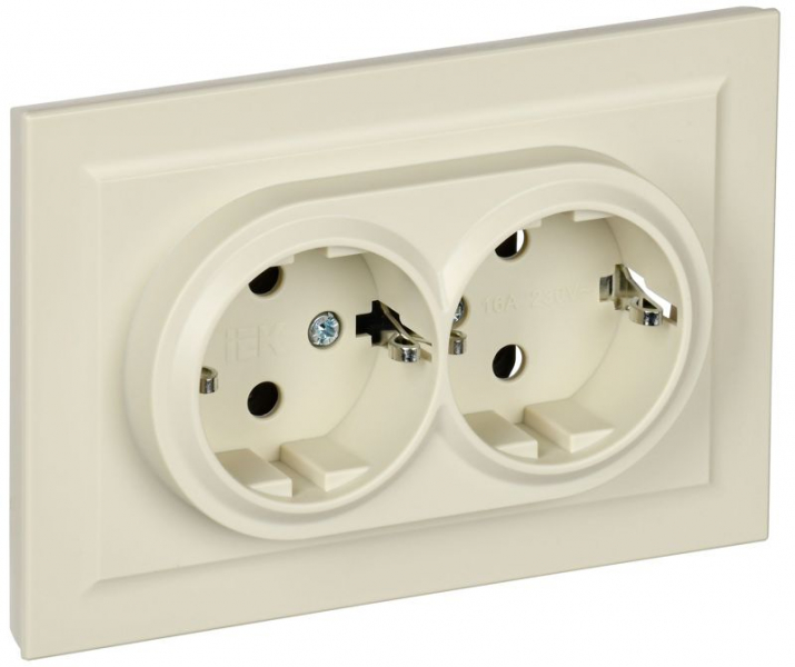 Розетка 2-м СП BRITE РС12-3-БрКр 16А в сборе с заземл. без защ. шторок беж. IEK BR-R21-16-K10-F ТехноИмпульс