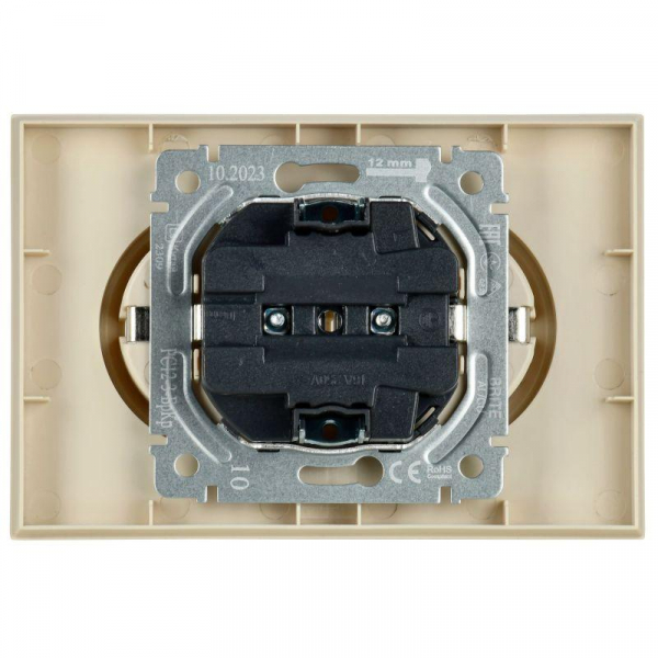 Розетка 2-м СП BRITE РС12-3-БрКр 16А в сборе с заземл. без защ. шторок беж. IEK BR-R21-16-K10-F ТехноИмпульс