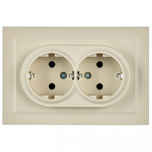 Розетка 2-м СП BRITE РС12-3-БрКр 16А в сборе с заземл. без защ. шторок беж. IEK BR-R21-16-K10-F ТехноИмпульс