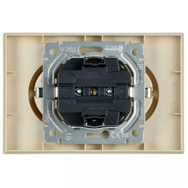 Розетка 2-м СП BRITE РС12-3-БрКр 16А в сборе с заземл. без защ. шторок беж. IEK BR-R21-16-K10-F ТехноИмпульс