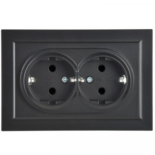 Розетка 2-м СП BRITE РС12-3-БрЧ 16А в сборе с заземл. без защ. шторок черн. IEK BR-R21-16-K02-F ТехноИмпульс