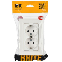 Розетка 2-м СП BRITE РСш12-3-БрБ 16А в сборе с заземл. защ. шторки бел. IEK BR-R24-16-K01-F ТехноИмпульс