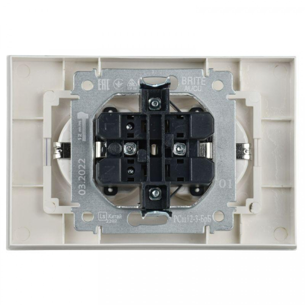 Розетка 2-м СП BRITE РСш12-3-БрБ 16А в сборе с заземл. защ. шторки бел. IEK BR-R24-16-K01-F ТехноИмпульс