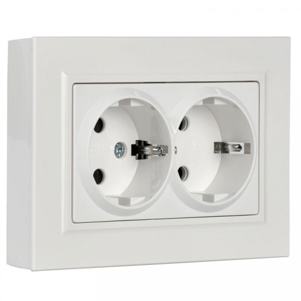 Розетка 2-м СП BRITE РСш12-3-БрБ 16А в сборе с заземл. защ. шторки бел. IEK BR-R24-16-K01-F ТехноИмпульс