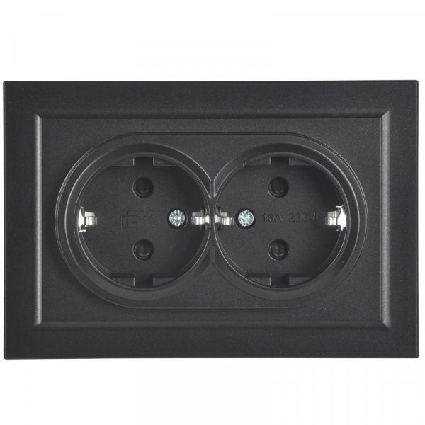 Розетка 2-м СП BRITE РСш12-3-БрЧ 16А в сборе с заземл. защ. шторки черн. IEK BR-R24-16-K02-F ТехноИмпульс
