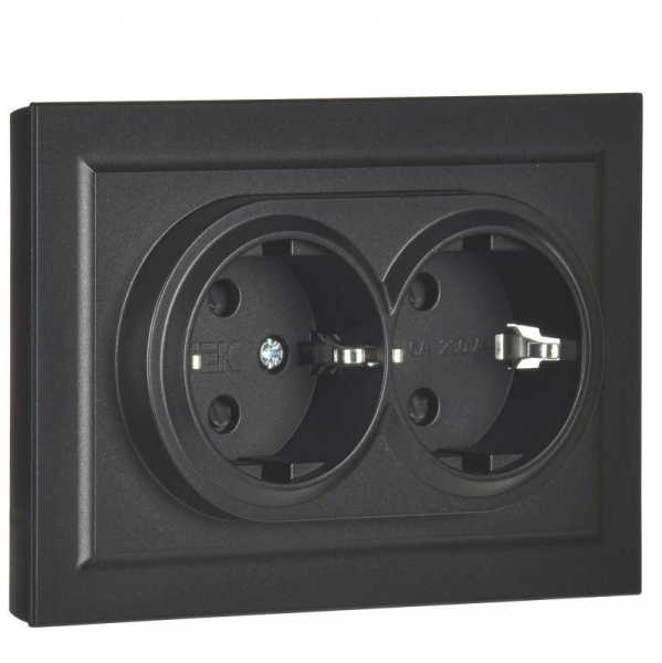 Розетка 2-м СП BRITE РСш12-3-БрЧ 16А в сборе с заземл. защ. шторки черн. IEK BR-R24-16-K02-F ТехноИмпульс