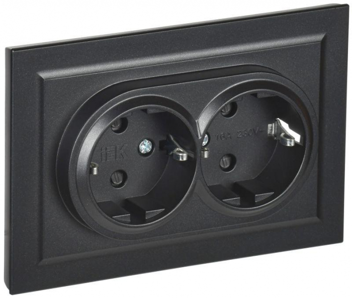 Розетка 2-м СП BRITE РСш12-3-БрЧ 16А в сборе с заземл. защ. шторки черн. IEK BR-R24-16-K02-F ТехноИмпульс