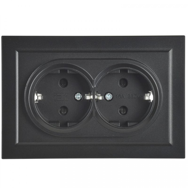 Розетка 2-м СП BRITE РСш12-3-БрЧ 16А в сборе с заземл. защ. шторки черн. IEK BR-R24-16-K02-F ТехноИмпульс