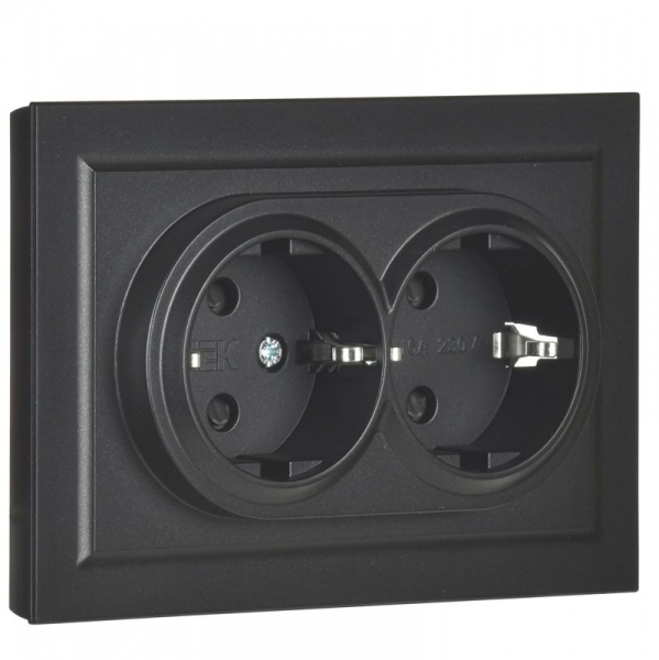 Розетка 2-м СП BRITE РСш12-3-БрЧ 16А в сборе с заземл. защ. шторки черн. IEK BR-R24-16-K02-F ТехноИмпульс