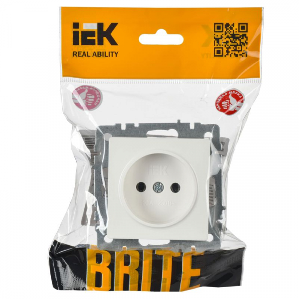 Розетка BRITE РС10-1-0-БрБ 10А без заземл. без защ. шторок механизм бел. IEK BR-R10-10-K01 ТехноИмпульс