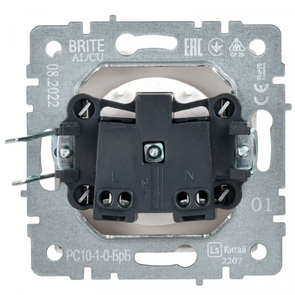 Розетка BRITE РС10-1-0-БрБ 10А без заземл. без защ. шторок механизм бел. IEK BR-R10-10-K01 ТехноИмпульс