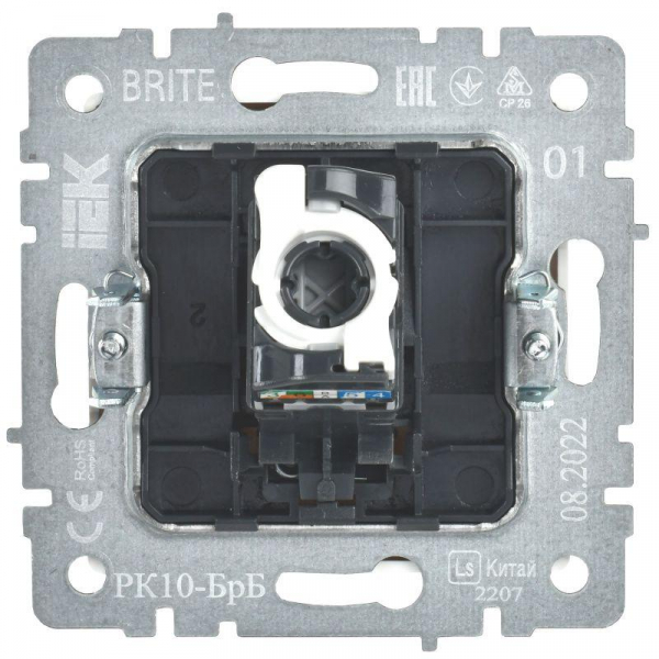 Розетка компьютерная СП RJ45 кат.5E BRITE РК10-БрБ механизм бел. IEK BR-K10-1-K01 ТехноИмпульс