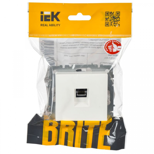 Розетка компьютерная СП RJ45 кат.5E BRITE РК10-БрБ механизм бел. IEK BR-K10-1-K01 ТехноИмпульс