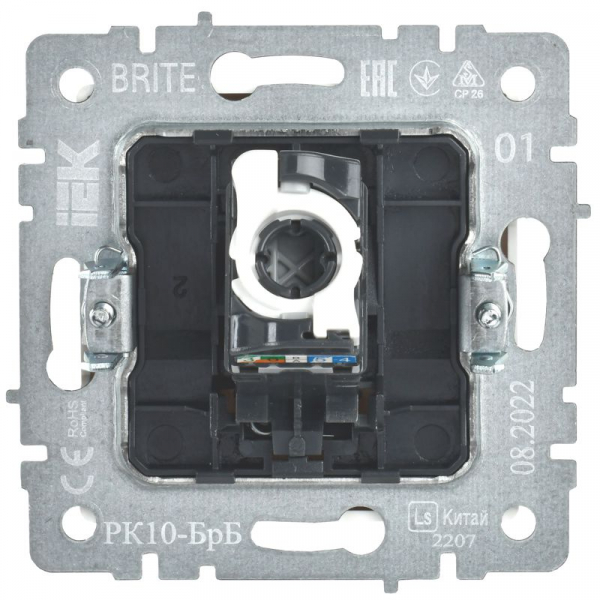Розетка компьютерная СП RJ45 кат.5E BRITE РК10-БрБ механизм бел. IEK BR-K10-1-K01 ТехноИмпульс