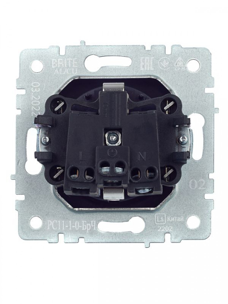 Розетка BRITE РС11-1-0-БрЧ 16А с заземл. без защ. шторки механизм черн. IEK BR-R11-16-K02 ТехноИмпульс