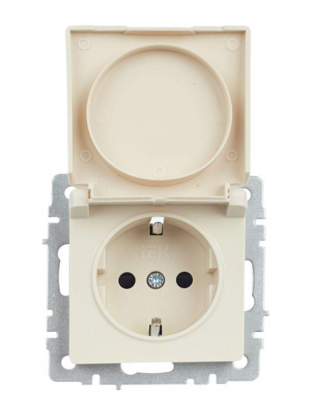 Розетка BRITE РСбш10-3-44-БрКр 16А IP44 с заземл. защ. шторки с крышкой механизм беж. IEK BR-R16-16-44-K10 ТехноИмпульс