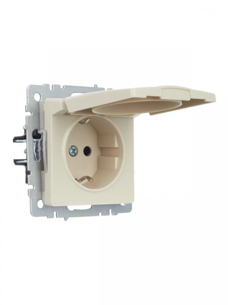 Розетка BRITE РСбш10-3-44-БрКр 16А IP44 с заземл. защ. шторки с крышкой механизм беж. IEK BR-R16-16-44-K10 ТехноИмпульс