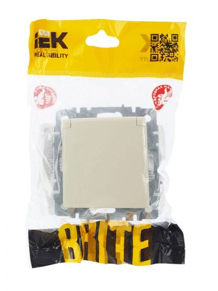 Розетка BRITE РСбш10-3-44-БрКр 16А IP44 с заземл. защ. шторки с крышкой механизм беж. IEK BR-R16-16-44-K10 ТехноИмпульс
