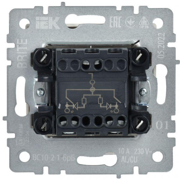 Выключатель 2-кл. СП BRITE ВС10-2-1-БрБ 10А с индик. механизм бел. IEK BR-V20-1-10-K01 ТехноИмпульс