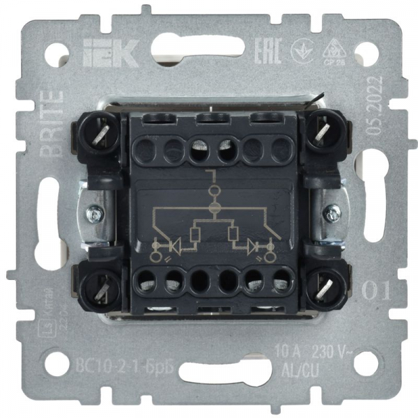 Выключатель 2-кл. СП BRITE ВС10-2-1-БрБ 10А с индик. механизм бел. IEK BR-V20-1-10-K01 ТехноИмпульс